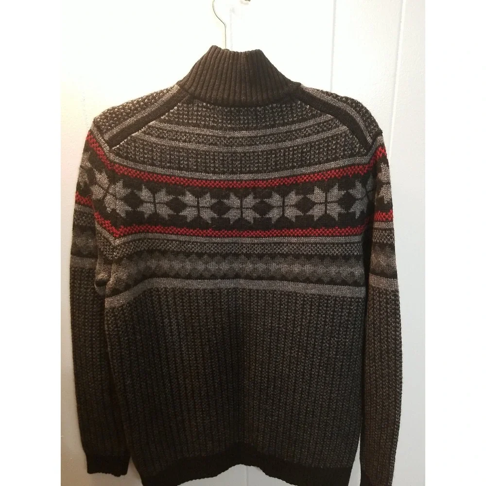 Club  Room Mens‎ L Wool  Blend Black Gray Red Fair Isles Button Pullover Sweater